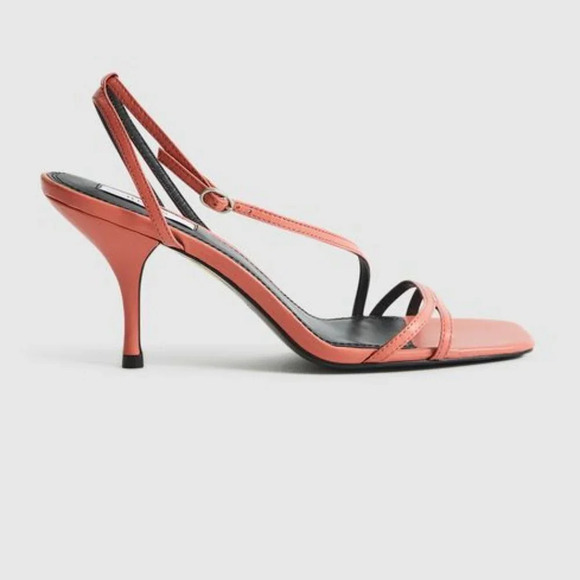 Reiss Bali Leather Strappy Sandal Heel in Coral size 6 - Picture 2 of 8